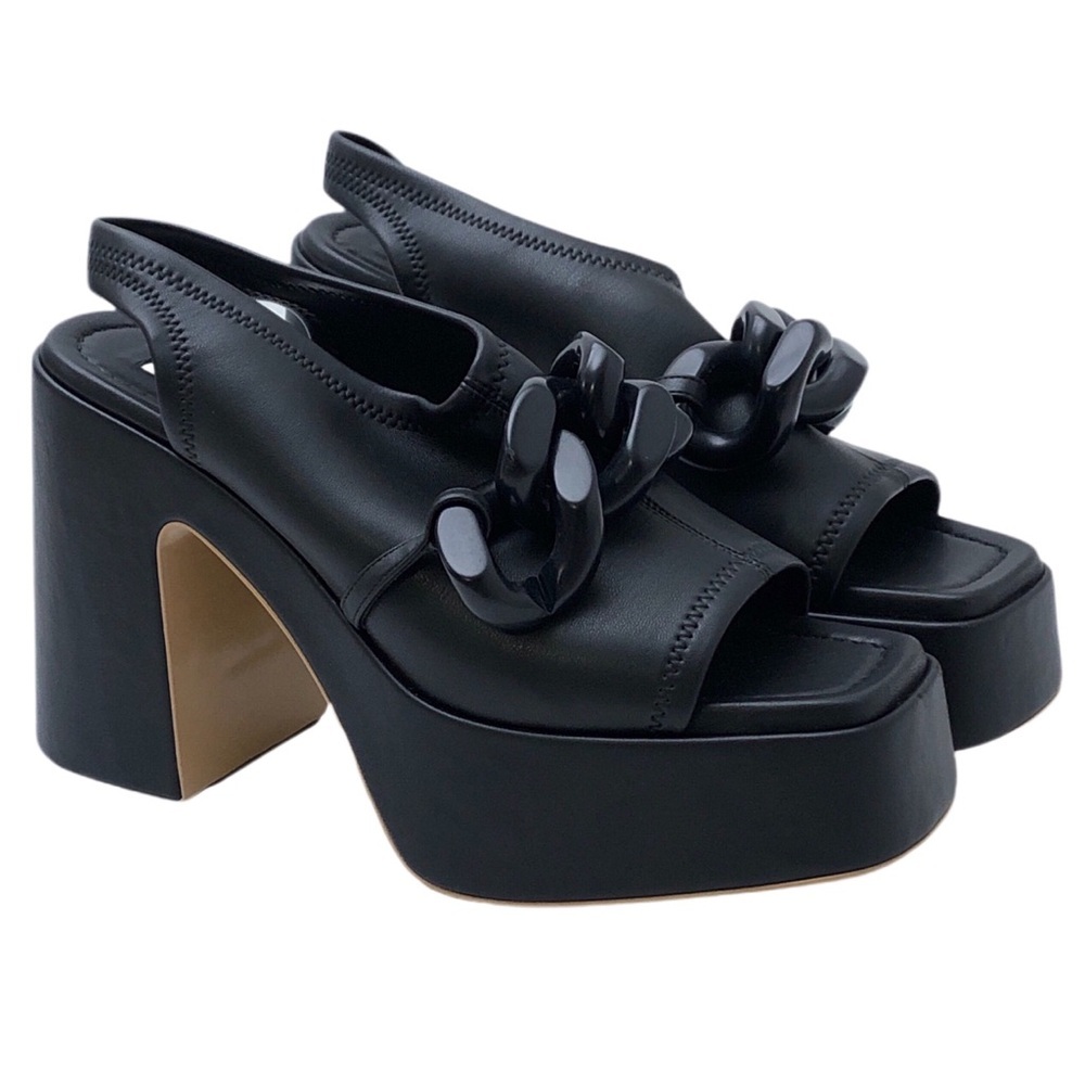Stella McCartney Black Skyla Chain Detail Platform Sandal Shoes 39.5 Flawed